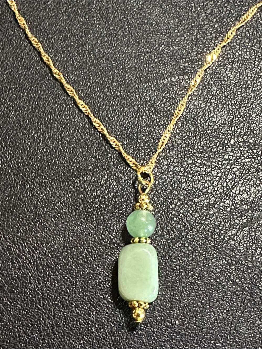 European 750 Gold Flat Link Twist Chain Artisan Natural Stone Pendant Necklace - Picture 7 of 12